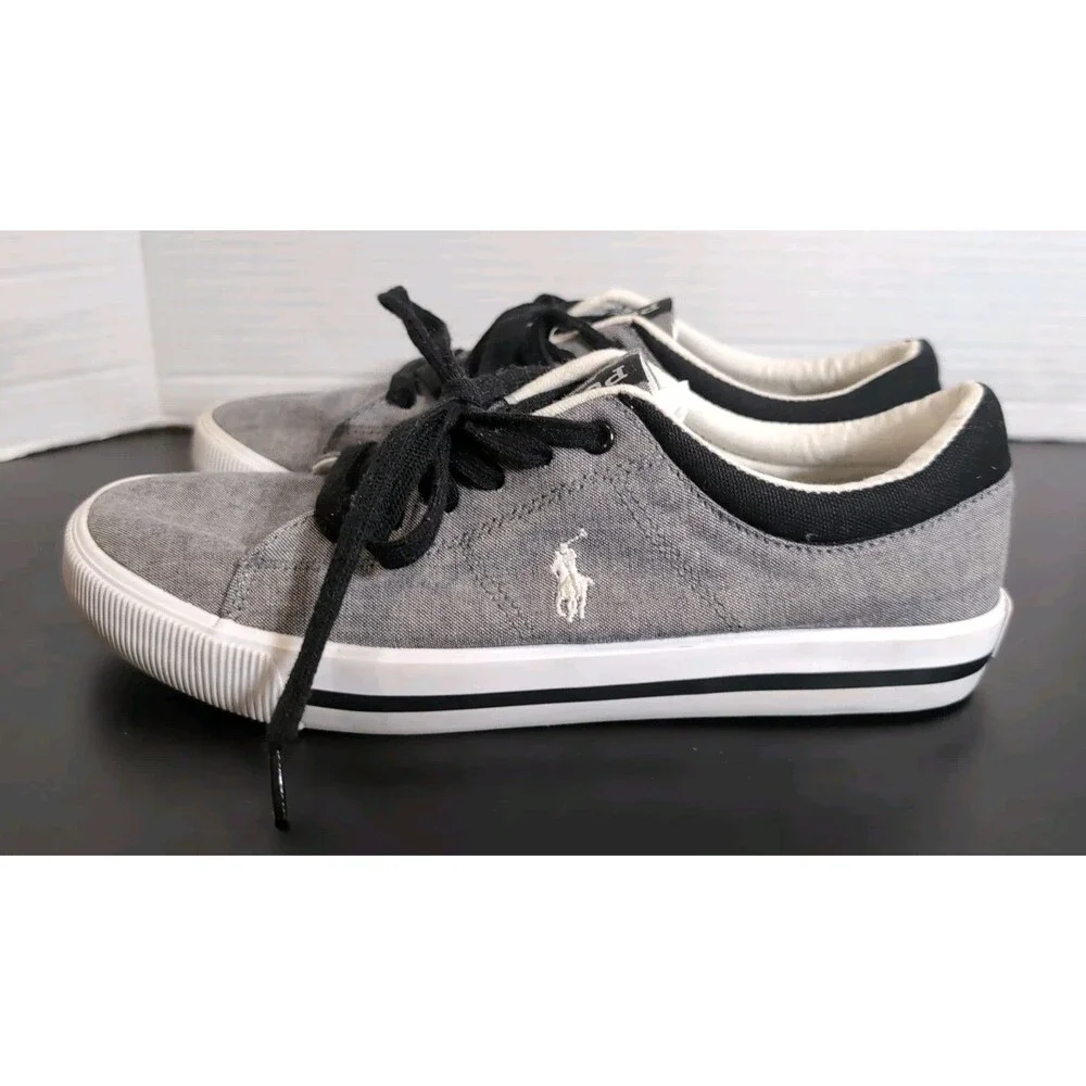 POLO RALPH LAUREN MEN'S SHOES CANVAS GRAY LOW TOP SNEAKERS SIZE 6.5 EUC